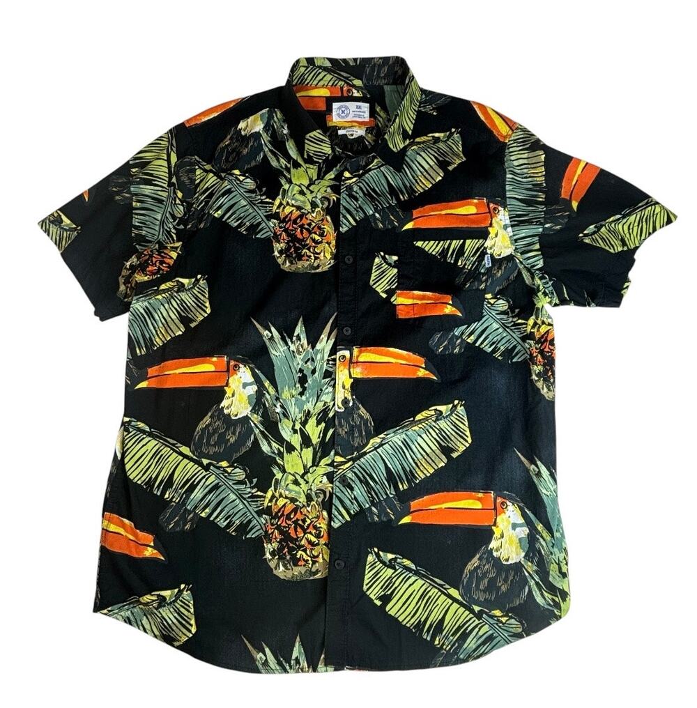HURLEY MEN'S TROPICAL TOUCAN PINEAPPLE HAWAIIAN BUTTON UP XXL